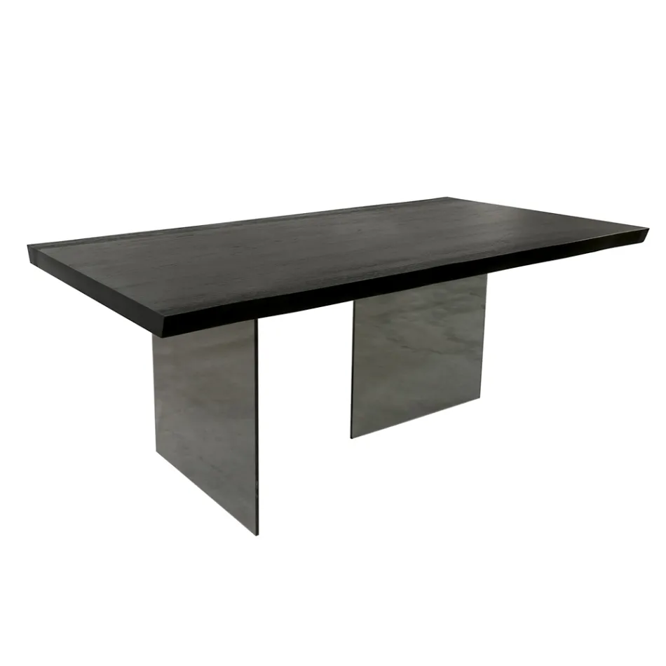 Table with Plated Top in Solid Oak and Base in Crystal Made in Italy - Noelia Viadurini