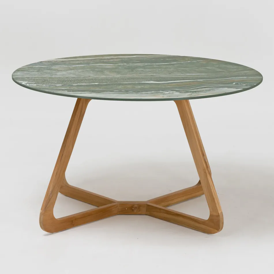 Table with Ceramic Top and Teak Base Made in Italy - Helmet Viadurini