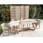 Table with Ceramic Top and Solid Teak Base Made in Italy - Blouse Viadurini