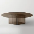 Table with Oval Glass Top and Fused Glass and Metal Base - Foglietto Viadurini