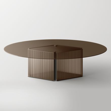 Table with Oval Glass Top and Fused Glass and Metal Base - Foglietto Viadurini
