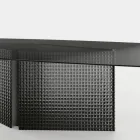 Table with shaped glass top and fused glass and metal base - Foglietto Viadurini