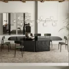 Table with shaped glass top and fused glass and metal base - Foglietto Viadurini