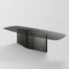 Table with shaped glass top and fused glass and metal base - Foglietto Viadurini