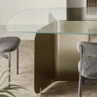 Table with shaped glass top and curved metal base - Piacere Viadurini