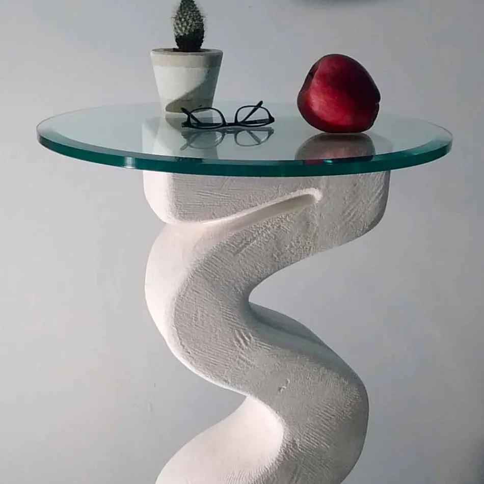 Round stone console table and design crystal Babylas Viadurini