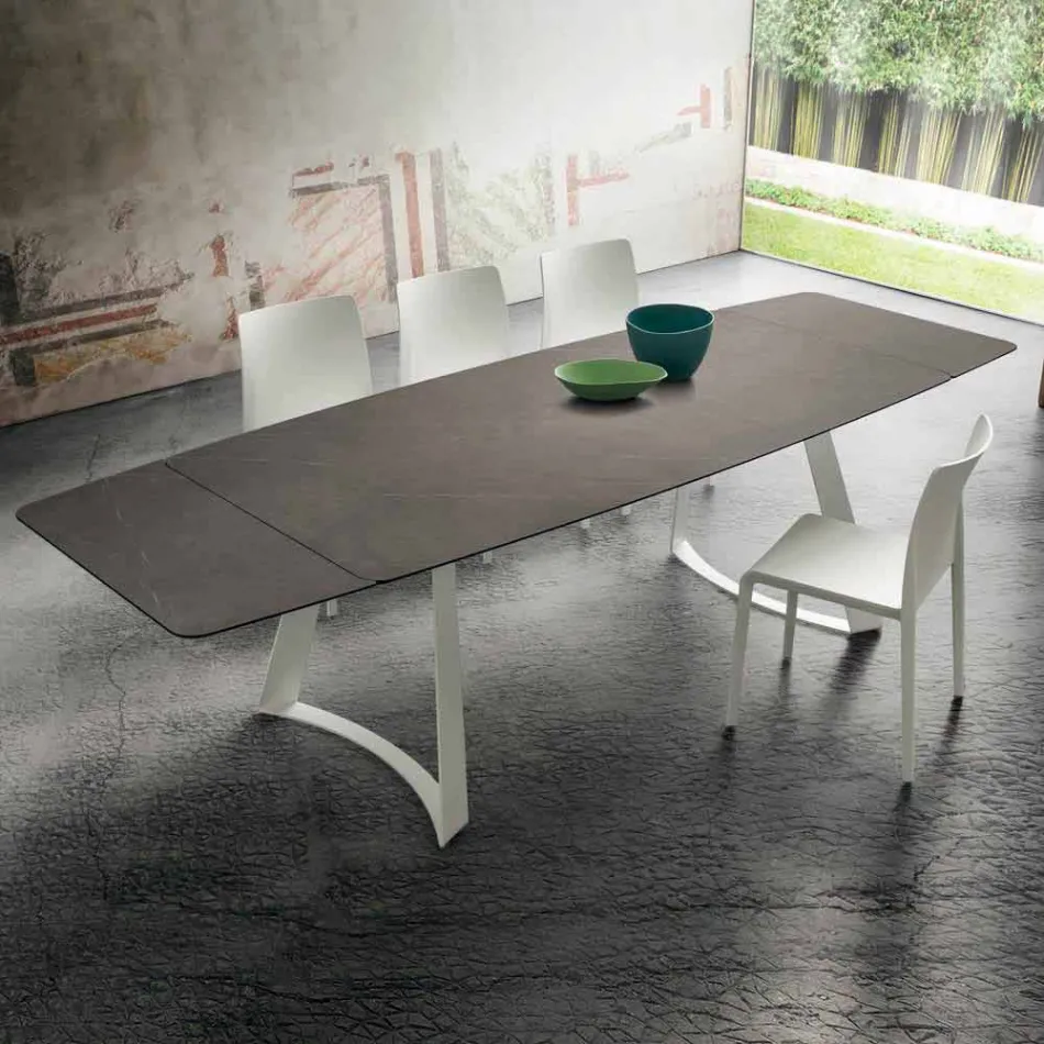 Extendable Kitchen Table Up to 280 cm Marble Effect Made in Italy - Pinocchio Viadurini