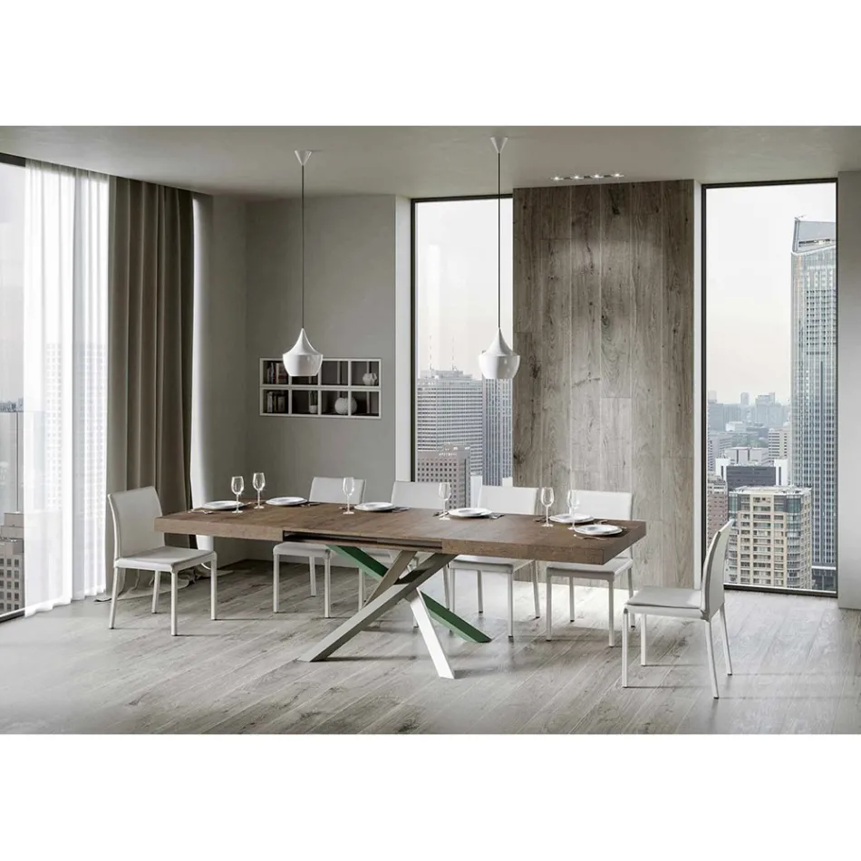 Extendable Kitchen Table up to 440 cm in Wood and Iron Made in Italy - Lennon Viadurini
