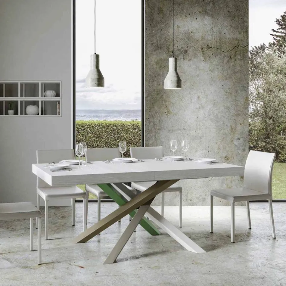 Extendable Kitchen Table up to 440 cm in Wood and Iron Made in Italy - Lennon Viadurini