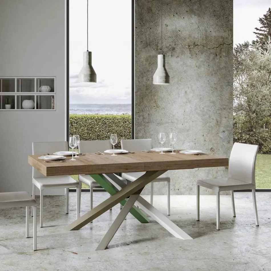 Extendable Kitchen Table up to 440 cm in Wood and Iron Made in Italy - Lennon Viadurini
