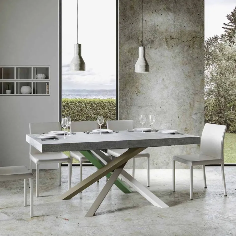 Extendable Kitchen Table up to 440 cm in Wood and Iron Made in Italy - Lennon Viadurini