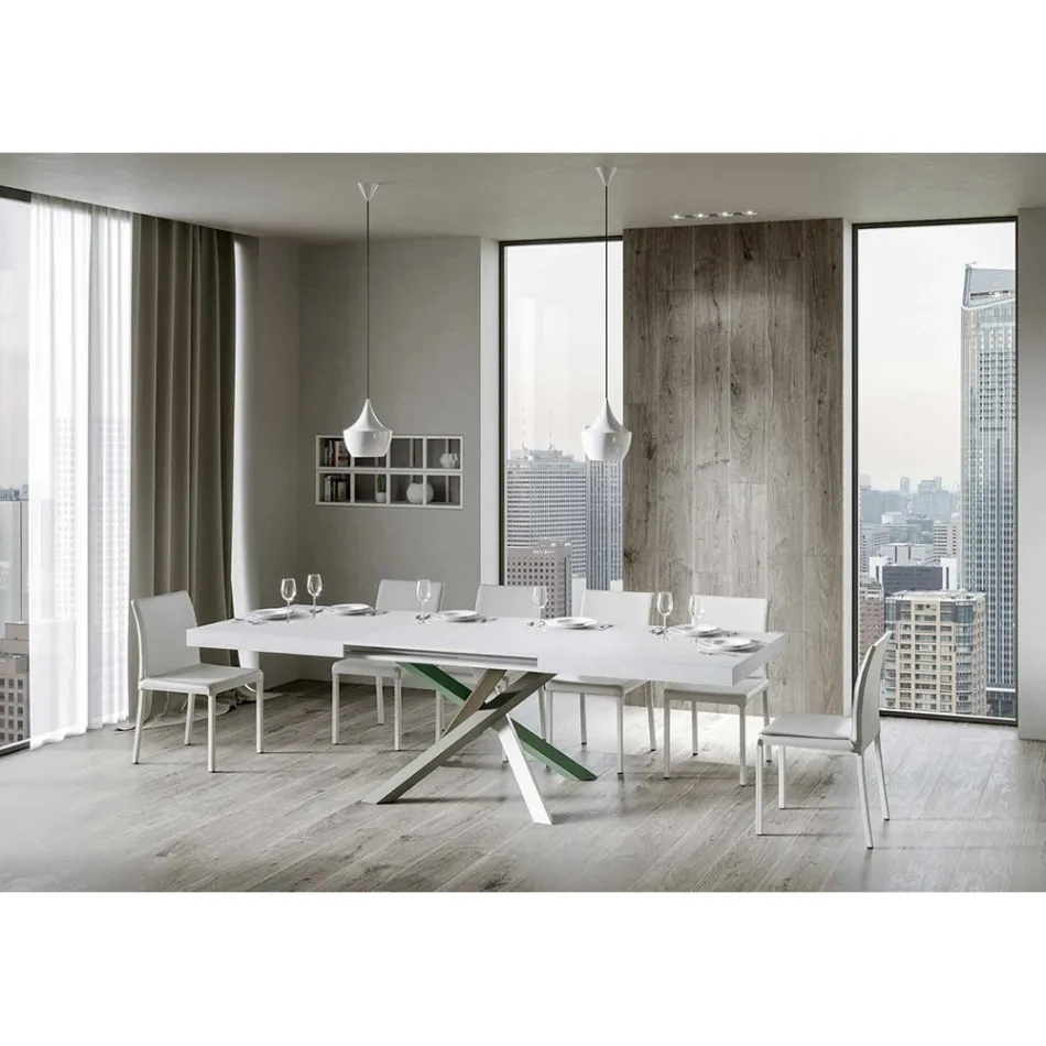 Extendable Kitchen Table up to 440 cm in Wood and Iron Made in Italy - Lennon Viadurini