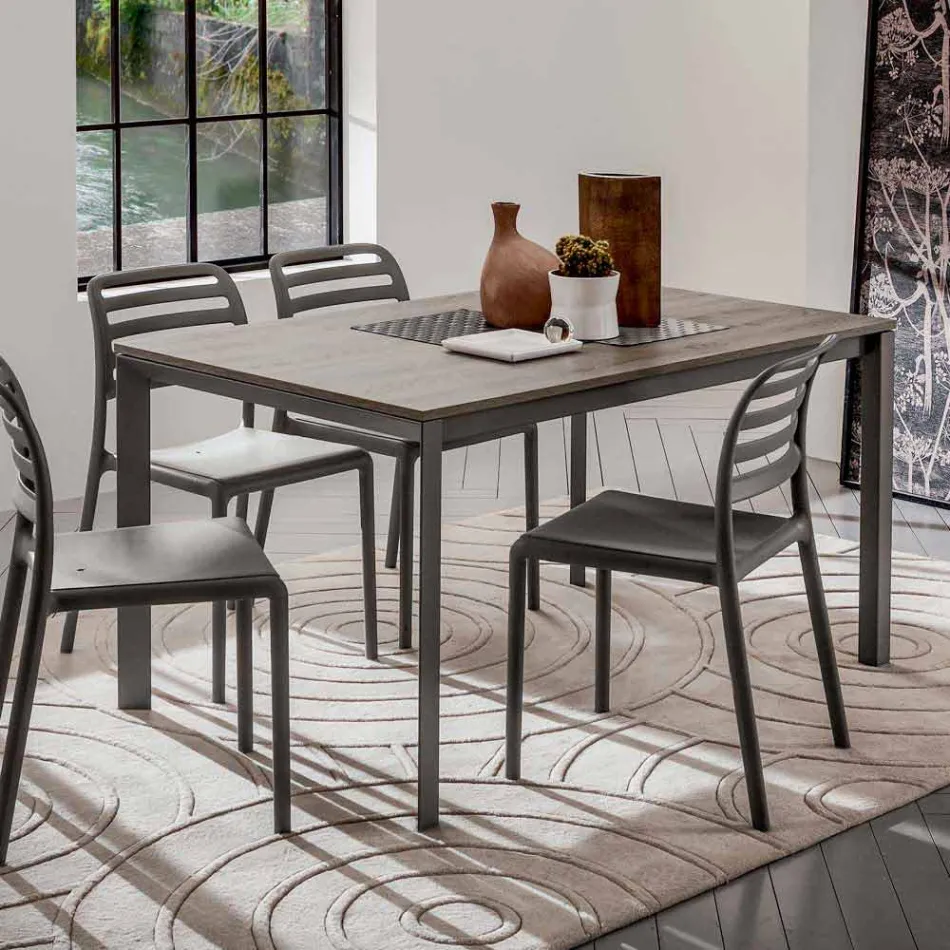 Kitchen Table with Melamine Top and Metal Base Made in Italy - Spilla Viadurini