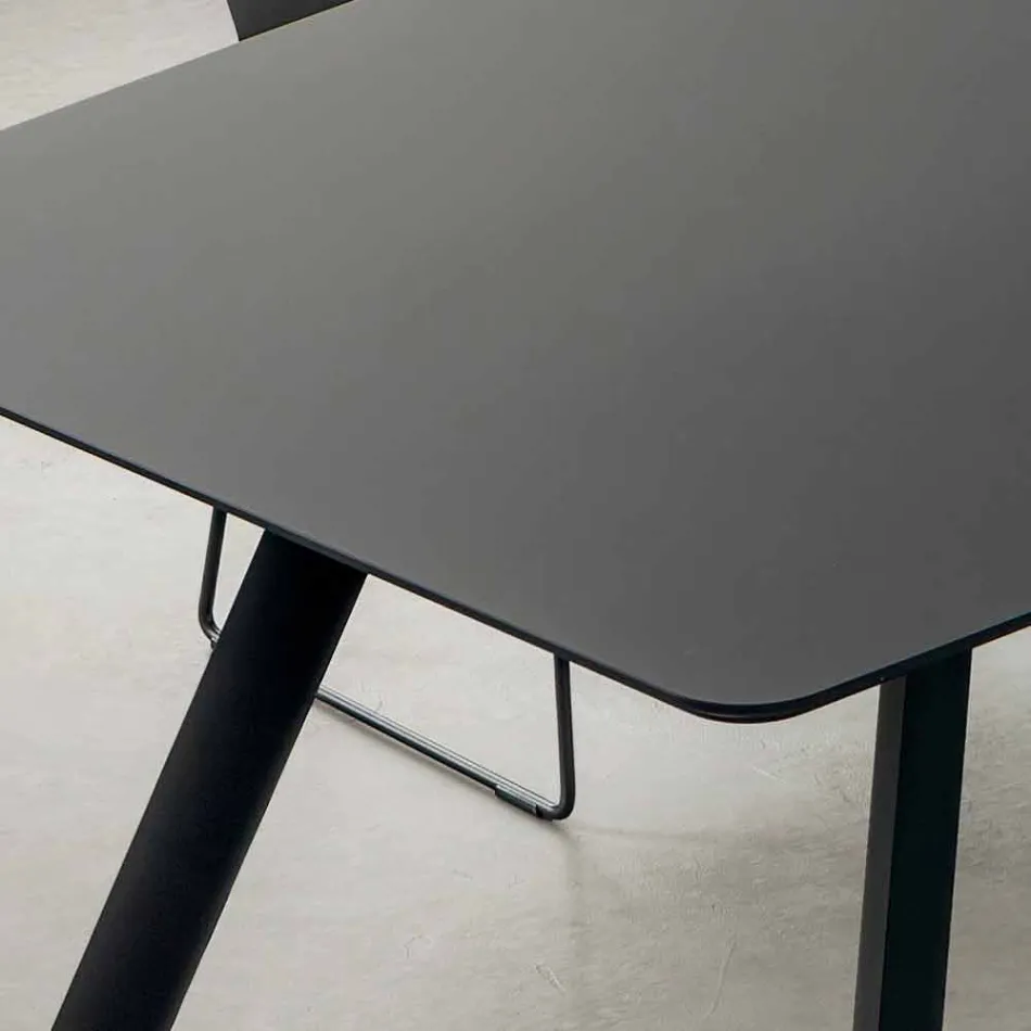 Kitchen Table in Laminated Fenix and Black Aluminium Made in Italy - Lingotto Viadurini