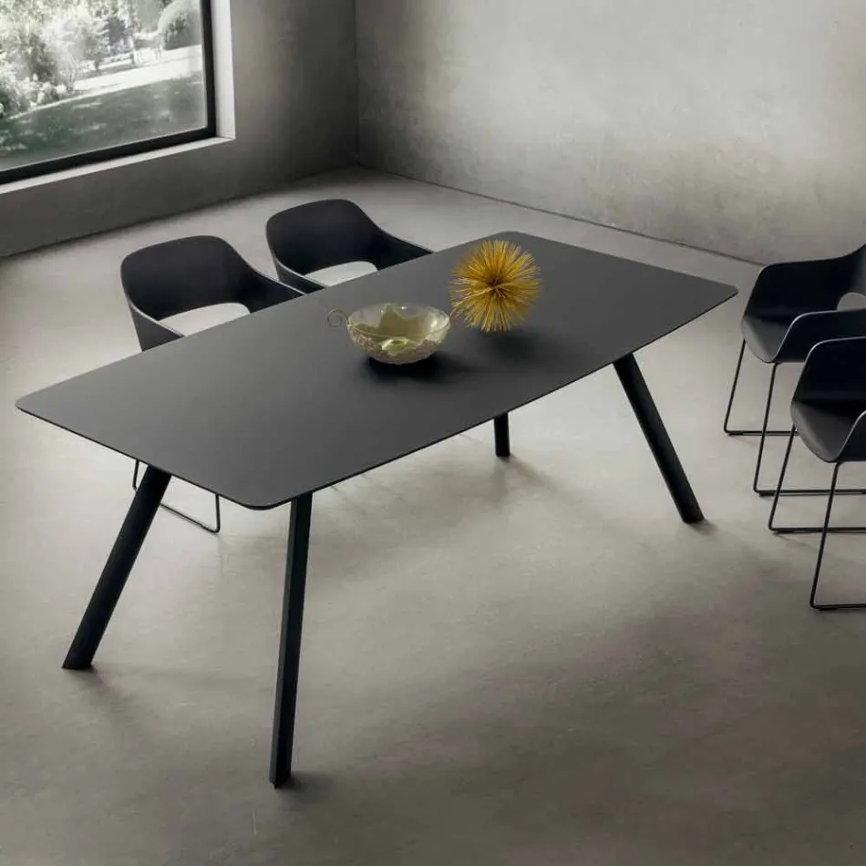 Kitchen Table in Laminated Fenix and Black Aluminium Made in Italy - Lingotto Viadurini