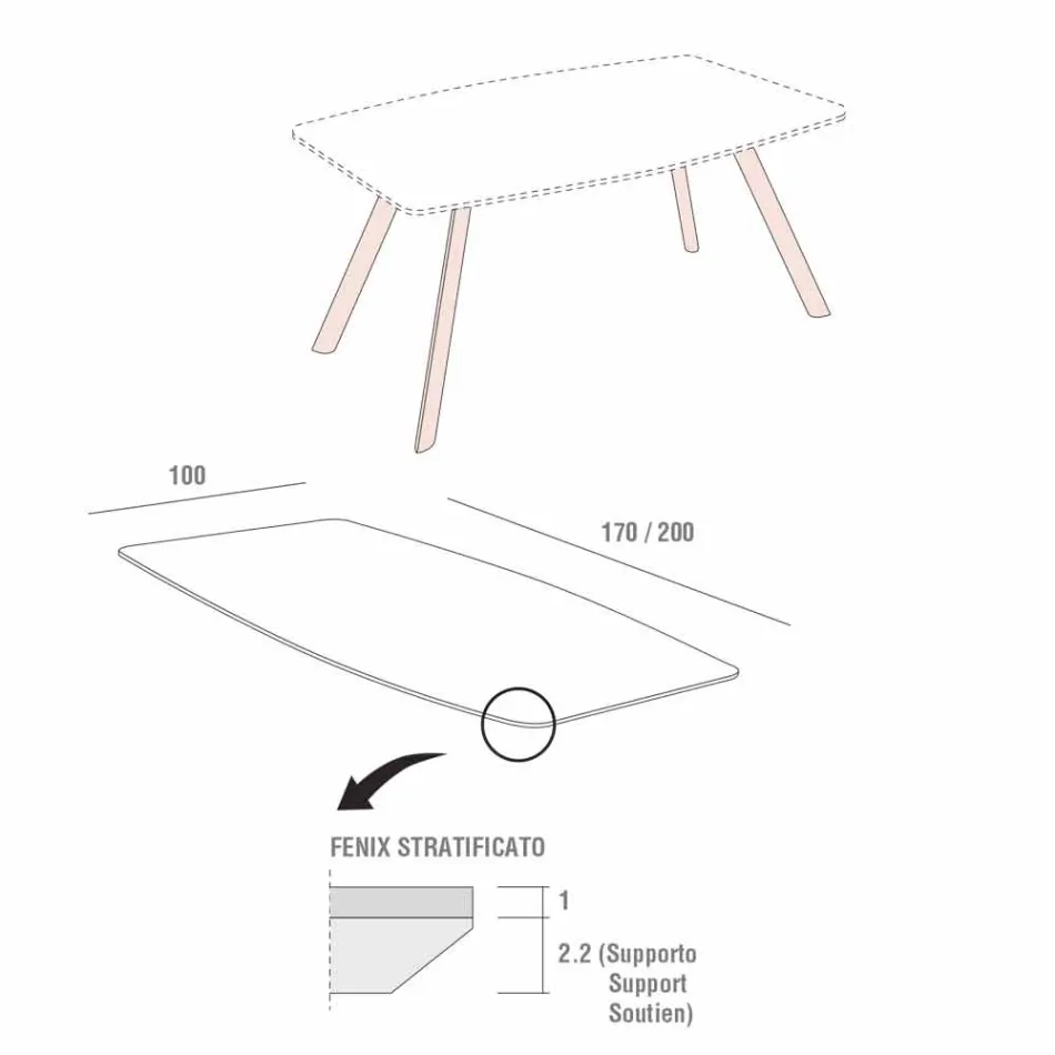 Kitchen Table in Laminated Fenix and Black Aluminium Made in Italy - Lingotto Viadurini