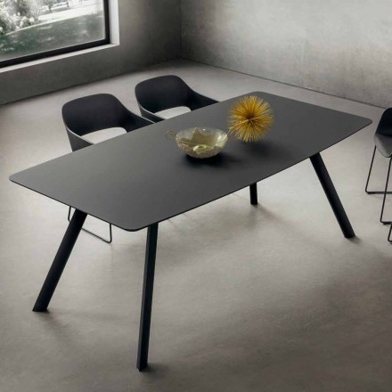 Kitchen Table in Laminated Fenix and Black Aluminium Made in Italy - Lingotto Viadurini