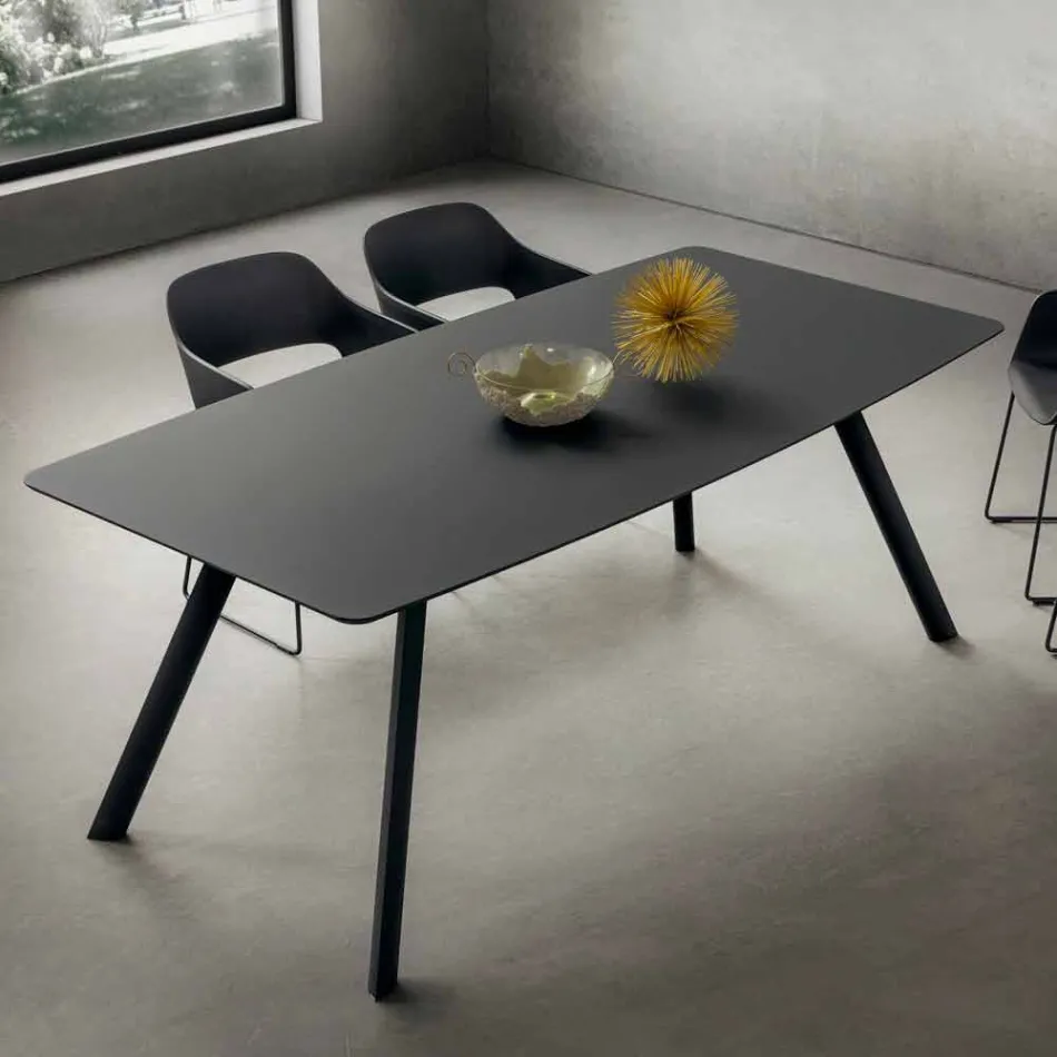 Kitchen Table in Laminated Fenix and Black Aluminium Made in Italy - Lingotto Viadurini