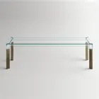 Kitchen Table in Extra-clear Glass with Wooden Legs Made in Italy - Super Viadurini