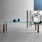 Kitchen Table in Extra-clear Glass with Wooden Legs Made in Italy - Super Viadurini