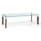 Kitchen Table in Extra-clear Glass with Wooden Legs Made in Italy - Super Viadurini