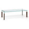 Kitchen Table in Extra-clear Glass with Wooden Legs Made in Italy - Super