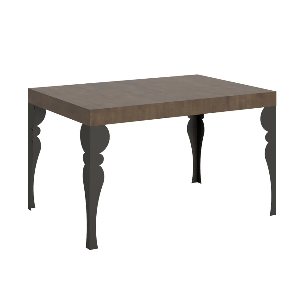 Extendable Kitchen Table in Anthracite Wood and Iron Made in Italy - Sassone Viadurini