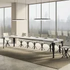 Extendable Kitchen Table in Anthracite Wood and Iron Made in Italy - Sassone Viadurini