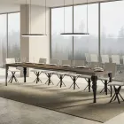 Extendable Kitchen Table in Anthracite Wood and Iron Made in Italy - Sassone Viadurini