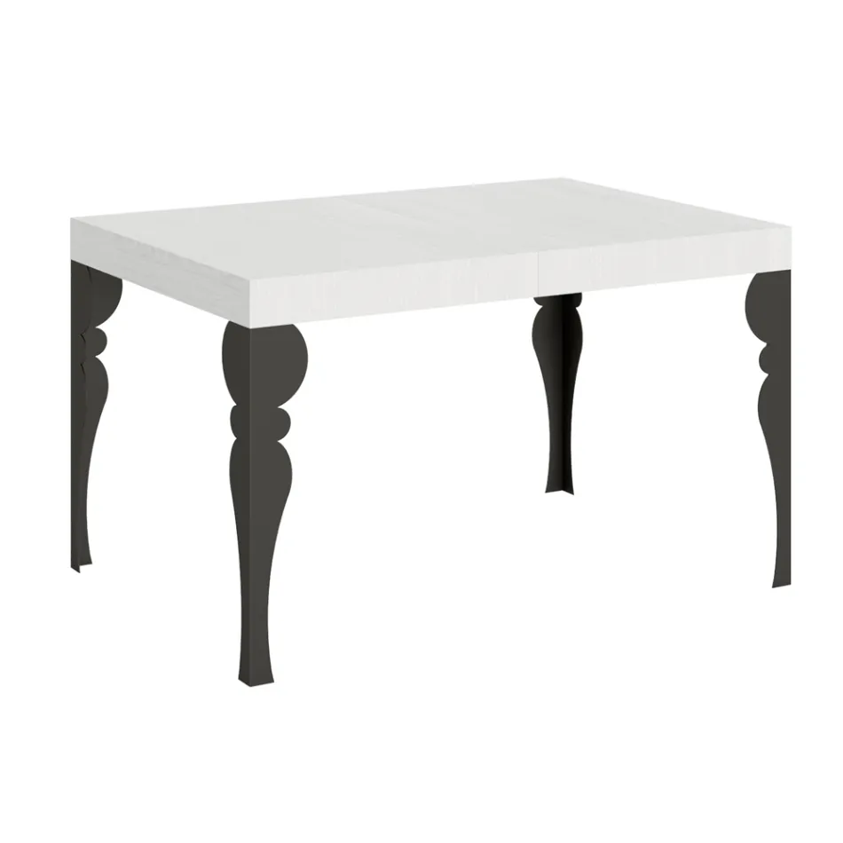 Extendable Kitchen Table in Anthracite Wood and Iron Made in Italy - Sassone Viadurini