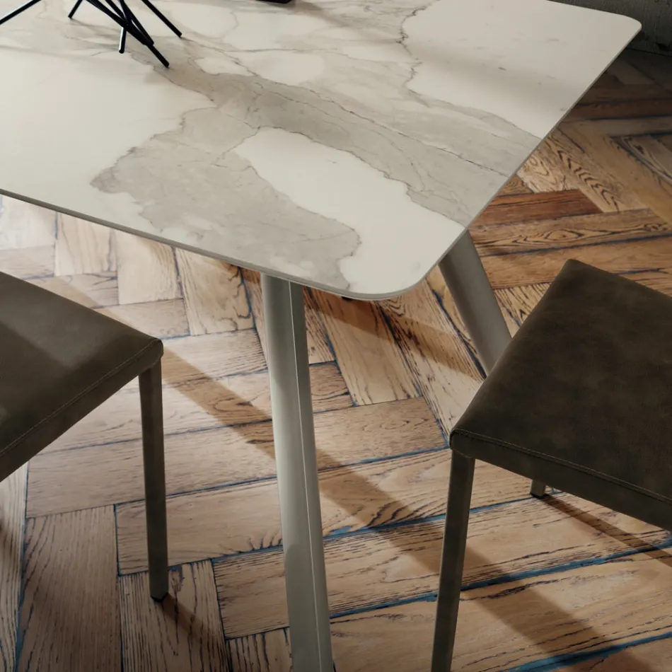 Kitchen Table with Laminam Top Made in Italy, High Quality - Lingotto Viadurini