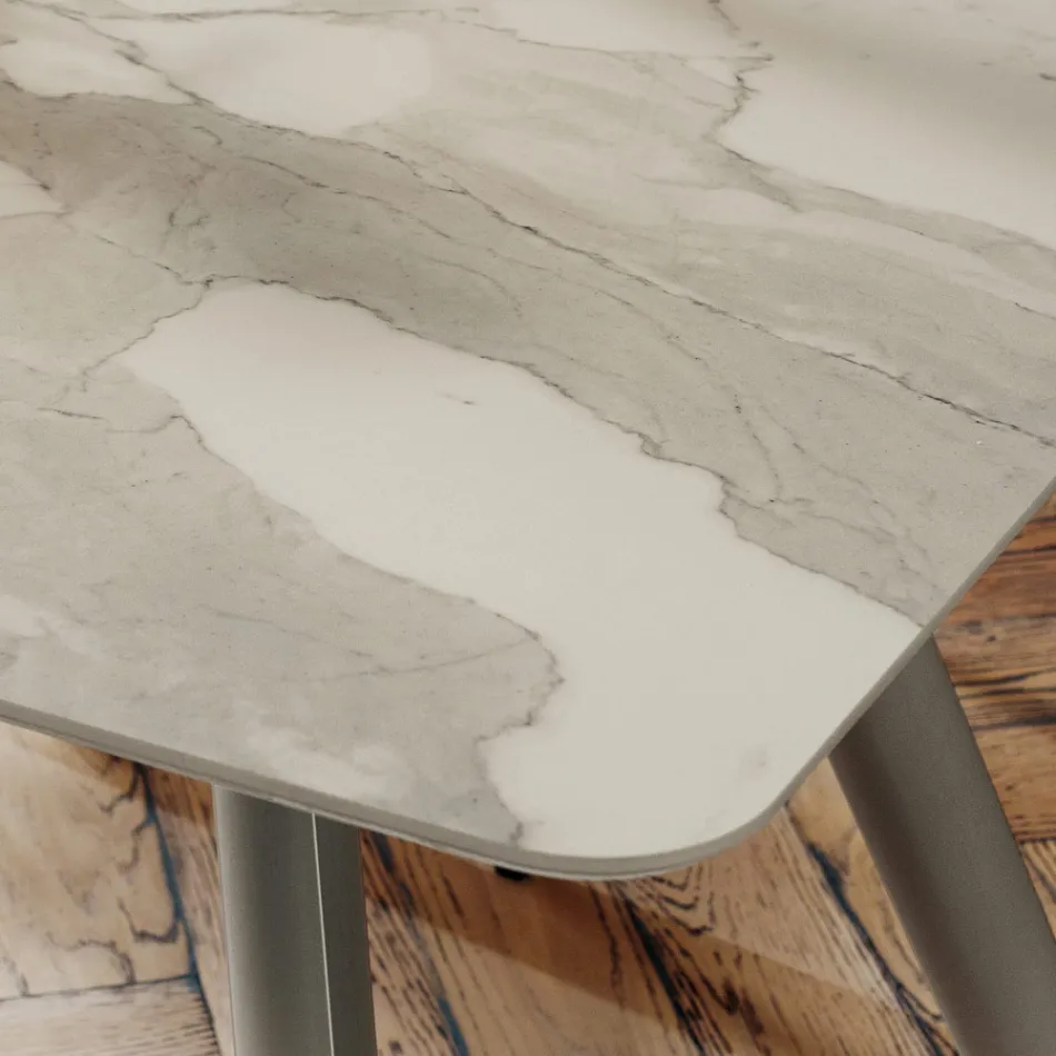 Kitchen Table with Laminam Top Made in Italy, High Quality - Lingotto Viadurini