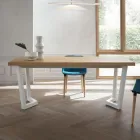 Fixed Metal Kitchen Table and Wooden Top Made in Italy - Bastiano Viadurini