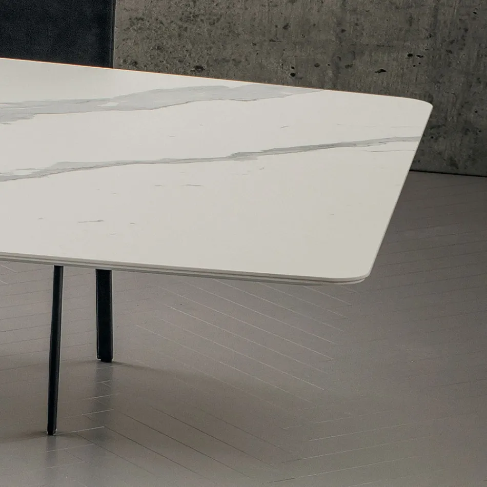 Kitchen Table in Laminam with Metal Structure Made in Italy - Carlino Viadurini