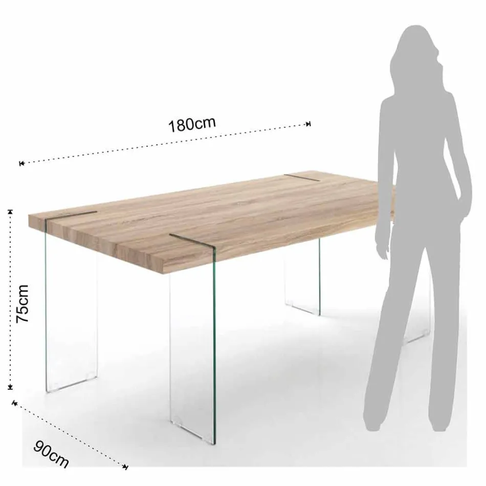 Modern Kitchen Table with MDF Top and Glass Base, Joey Viadurini