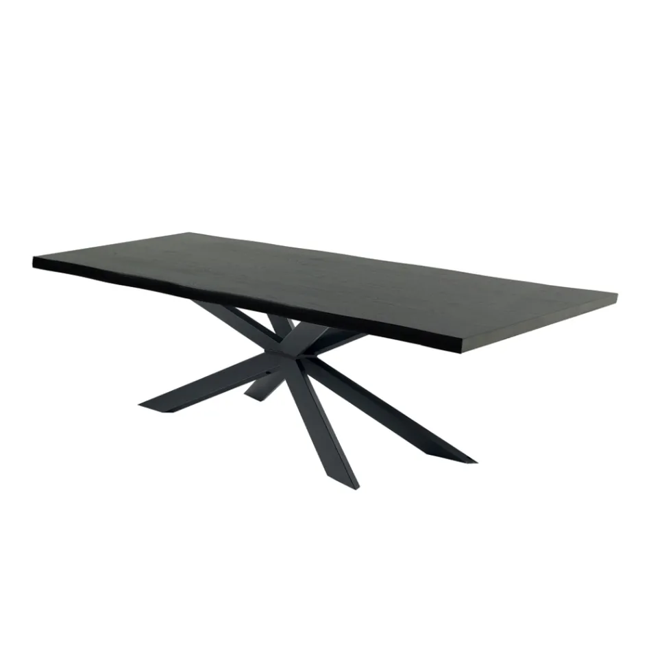 Modern Kitchen Table in Veneered Wood and Steel Made in Italy - Grotta Viadurini