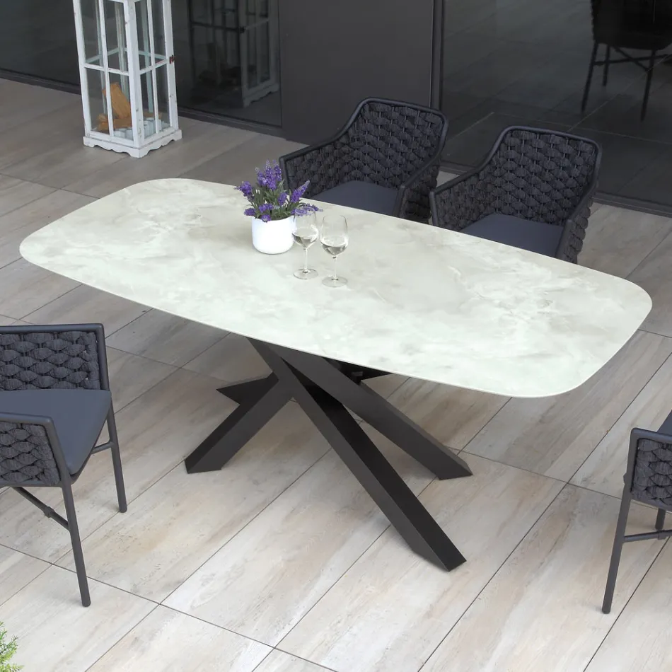 Outdoor Table with Aluminium Base and 12mm Laminated HPL Top - Zefiro Viadurini