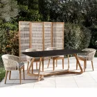 Outdoor Table with Wooden Base and Black Marquinia Ceramic Top - Infinity Viadurini