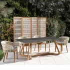 Outdoor Table with Wooden Base and Grey Stone Ceramic Top - Infinity Viadurini
