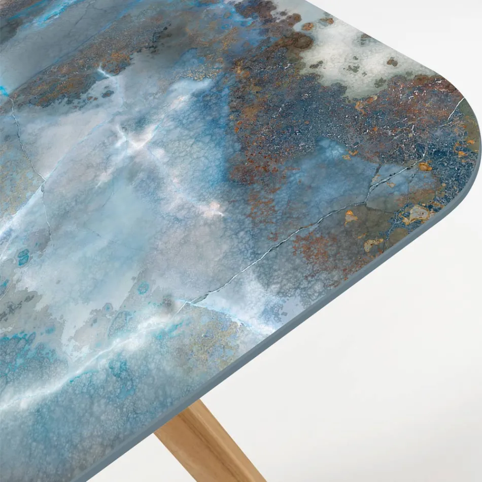 Outdoor Table with Wooden Base and Ceramic Top Thunderstorm - Infinity Viadurini