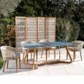 Outdoor Table with Wooden Base and Thunderstorm Ceramic Top - Infinity