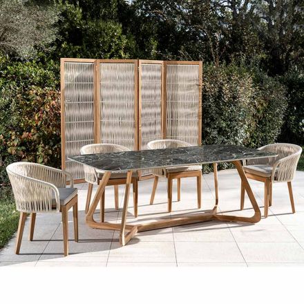 Outdoor Table with Wooden Base and Green Ceramic Top France - Infinity Viadurini