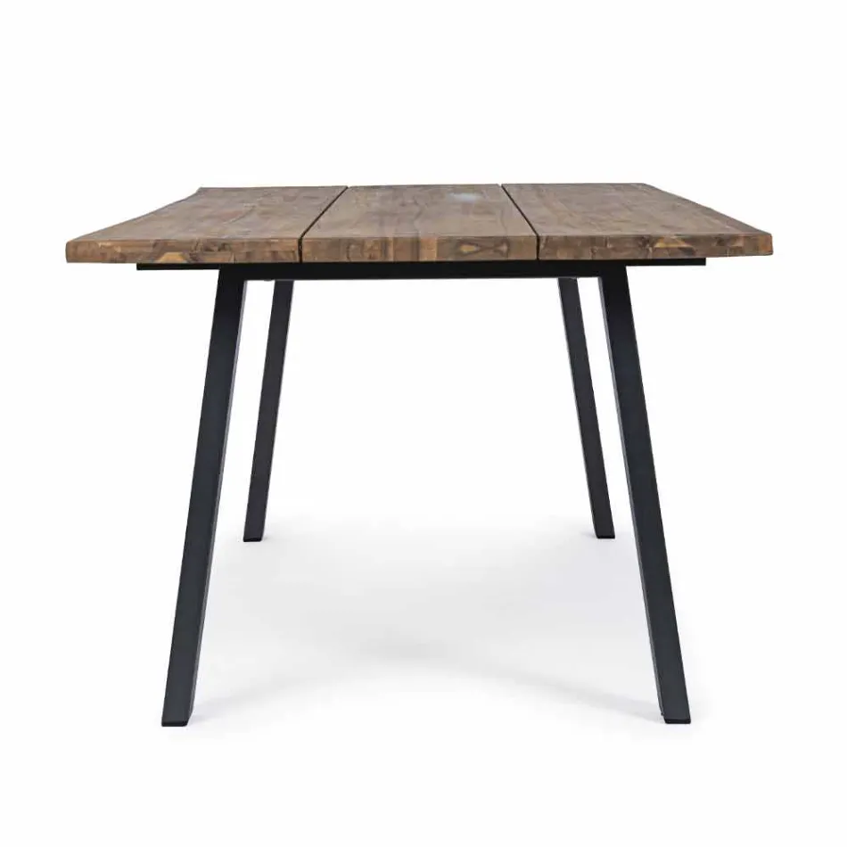 Outdoor Table in Acacia Wood with Legs in Painted Steel - Sheldon Viadurini