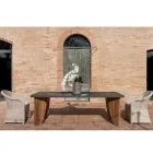 Outdoor Table in Okumè Microcement and Teak Finish Made in Italy - Pencil Viadurini