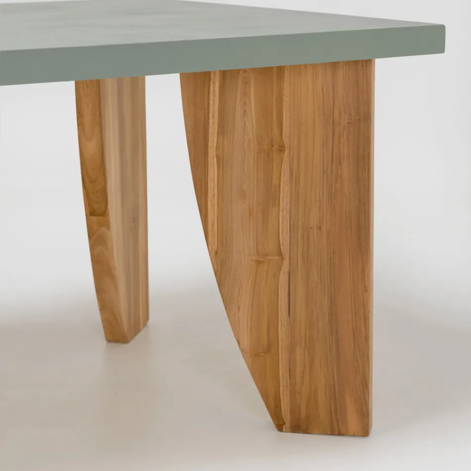 Outdoor Table in Okumè Microcement and Teak Finish Made in Italy - Pencil Viadurini
