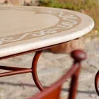 Travertine Outdoor Table with Mosaic Inserts Made in Italy - Elegant Viadurini