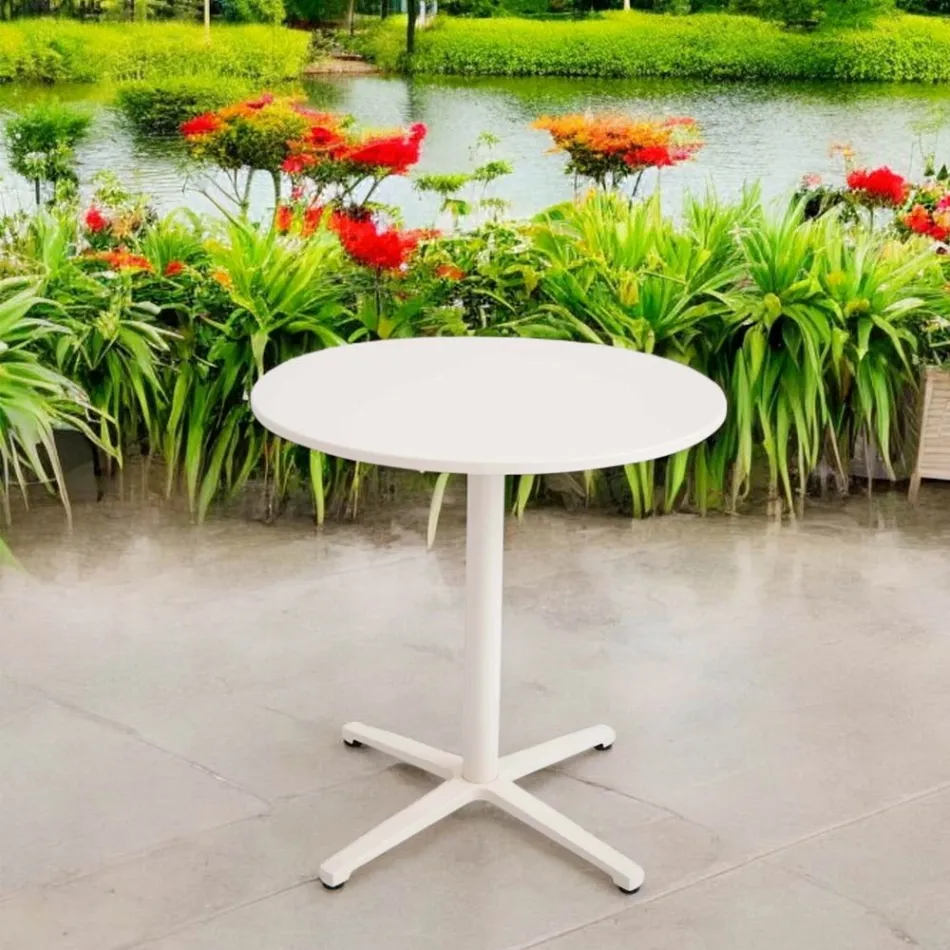 Round Outdoor Table Diameter 75 cm in Beige Aluminium - Brisea Viadurini