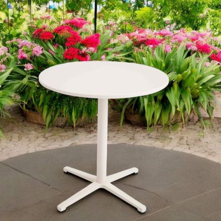 Round Outdoor Table Diameter 75 cm in Beige Aluminium - Brisea Viadurini