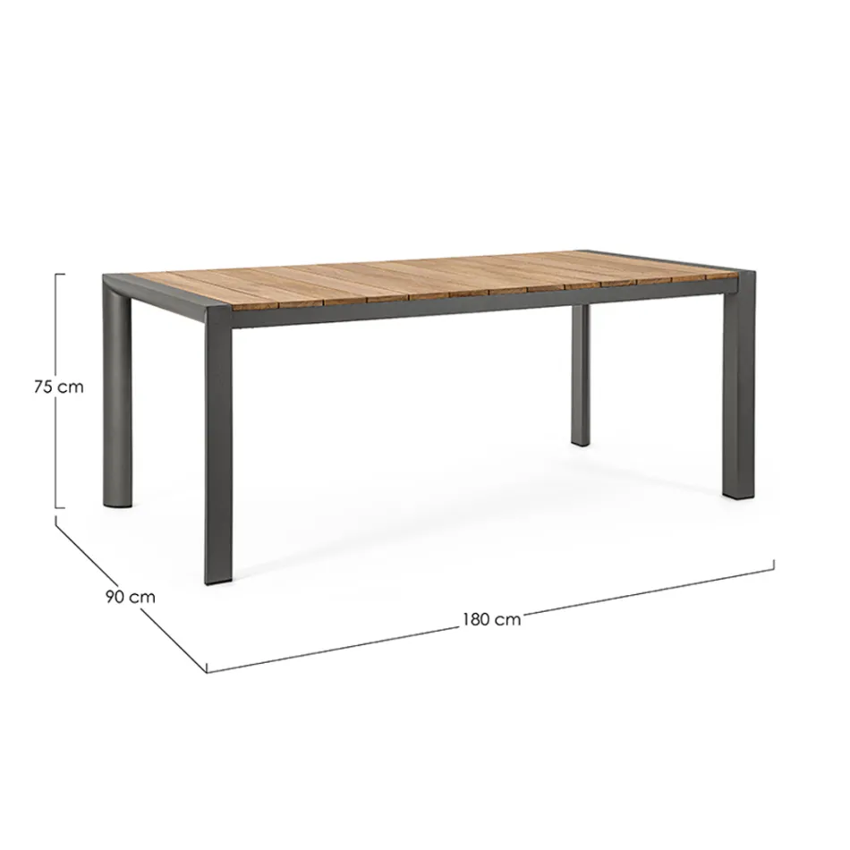 Garden Table 180x90 cm with Aluminium Base and Teak Top - Mean Viadurini