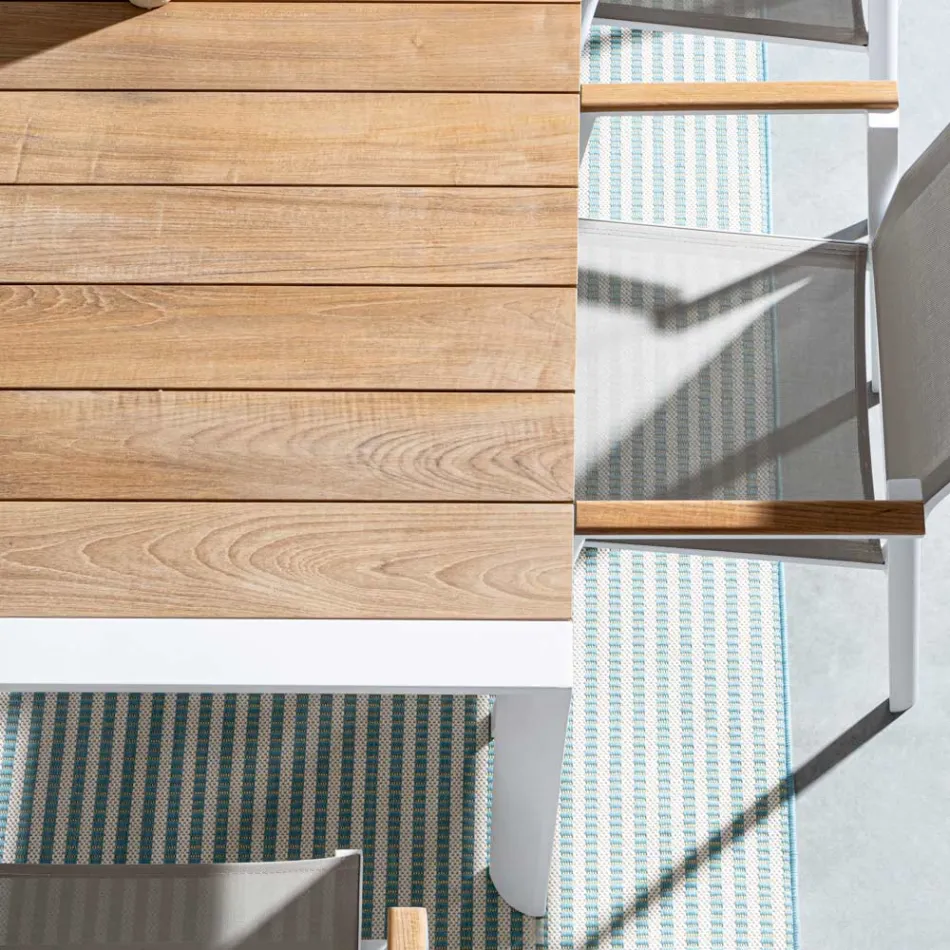 Garden Table 180x90 cm with Aluminium Base and Teak Top - Mean Viadurini